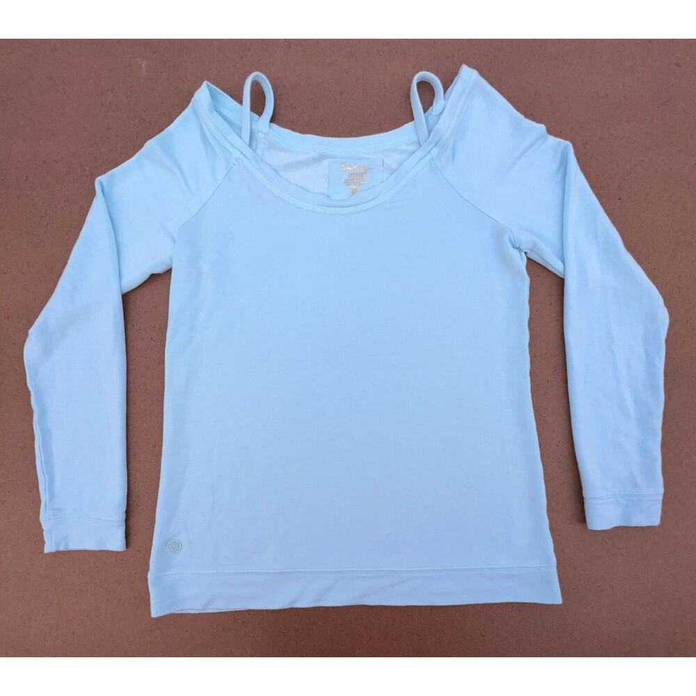 Lilly Pulitzer Luxletic Sweater Small Open Shoulder Teal Pullover Comfy Soft